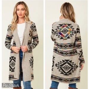 Northern Angel Aztec Cardigan | Open Front Duster | Size L | BOHO Cotton Blend